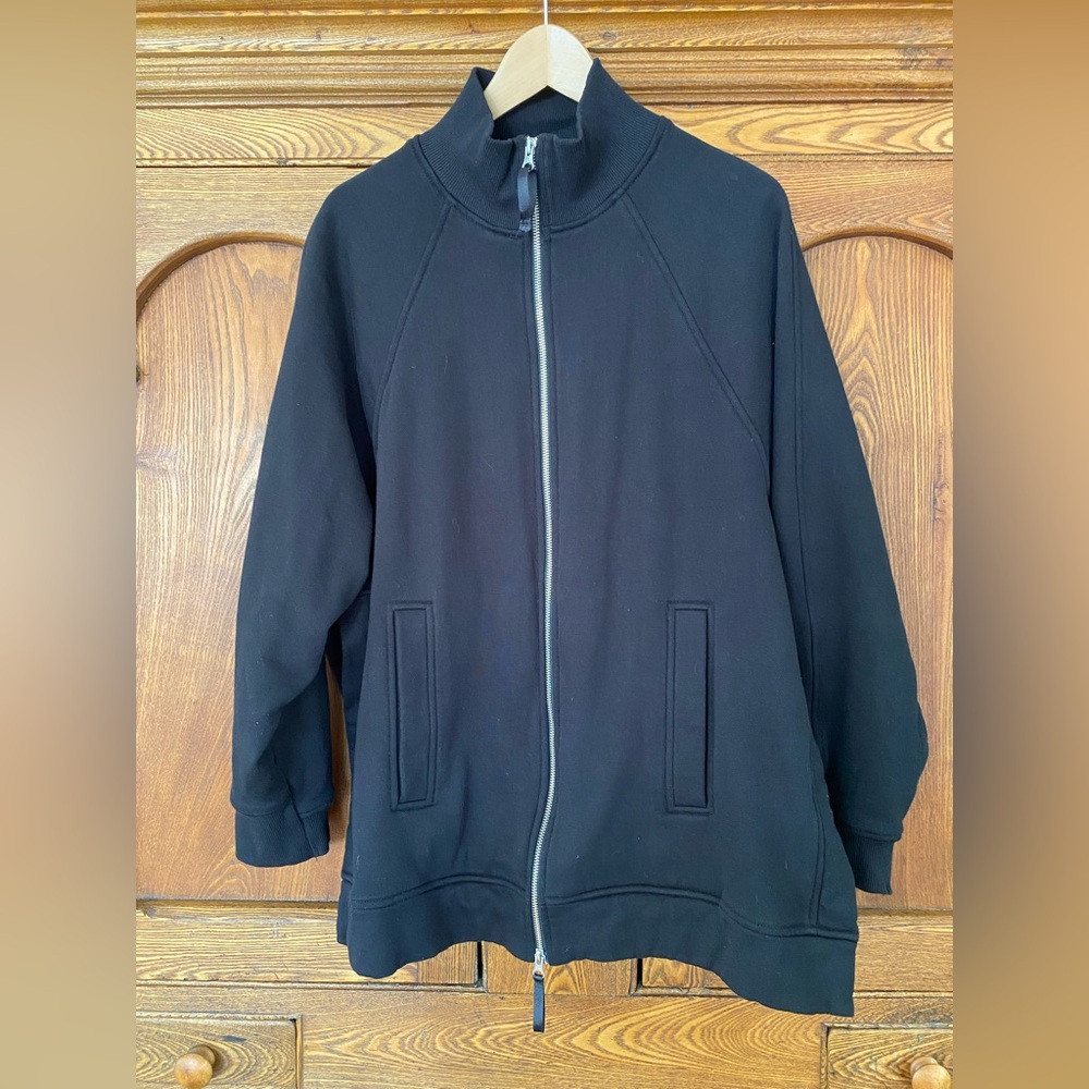 Roucha black heavy cotton sweatshirt jacket C L zip front mock neck side vents